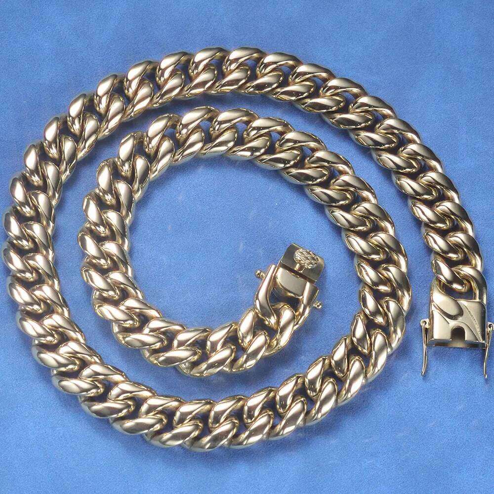 jewelry 14K Gold 8mm 12mm Stainless Steel Chain Hip Hop PVD Plated Cuban Link Necklace For Men Women Party Gift