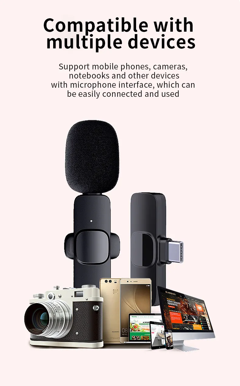 a001 2026 M21 K1 New Wireless Lavalier Microphone Portable Audio Video Recording Mic For IPhone Android Live Game Mobile Phone Camera