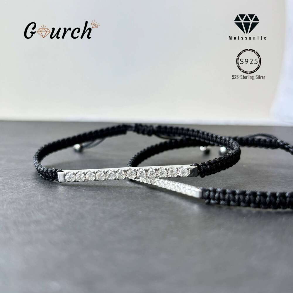 Gourch 2/3mm Adjustable Braided Rope Moissanite Bracelet Lab Grown 925 Sterling Silver Fine Jewelry for Women Men Party Gift 25T1226
