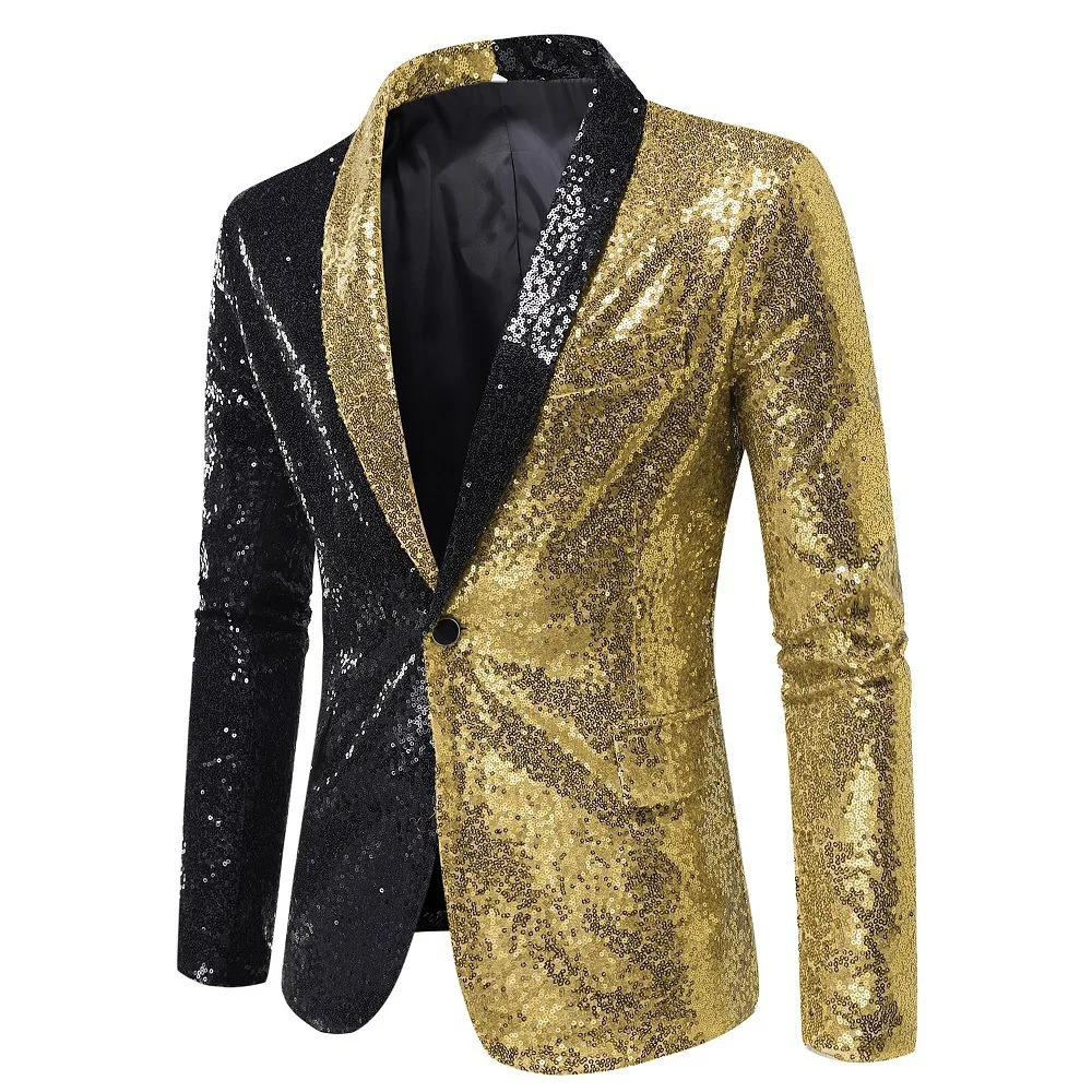 Shiny Sequin Mens Suit Jacket Stage Performance Coat White Silver Blue Red Purple Blazers Vneck Single Button S M L XL XXL 251226