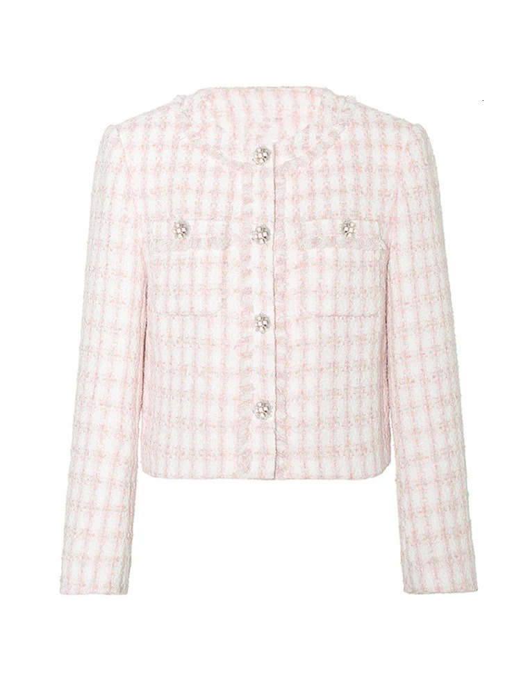 Pink Tweed jacket Skirt Suit plaid fashion Professional Set slimming Womens AutumnWinter 2Piece 251211