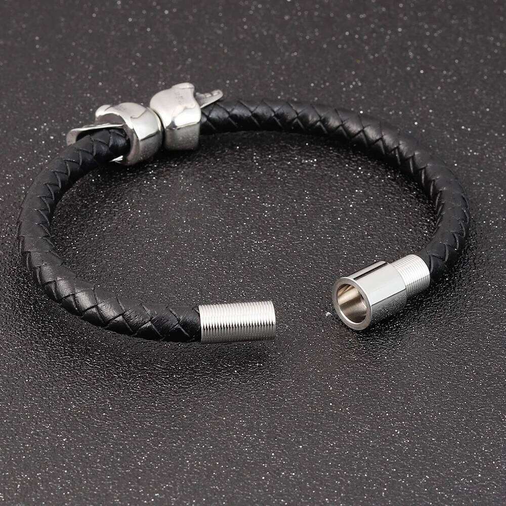Hyperbole Jewelry Black Braided Leather Stainless Steel Leahter Cool Skull Bracelets Men Bracelet 25T1226