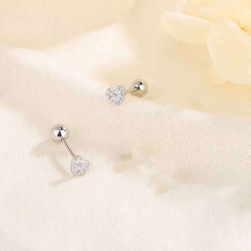 Fashion Screw Helix Piercing Heart Stud Earrings For Women Cubic Zirconia Hypoallergenic Silver Color Earring Girls Jewelry Gift 25H1226