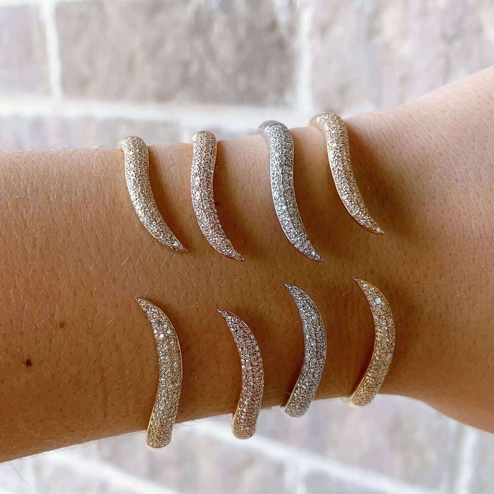 Open Adjusted Size Wave Band Micro Pave CZ Gold Plated Bangle Bracelet For Women Classic Simple Fashion Jewelry 25T1226