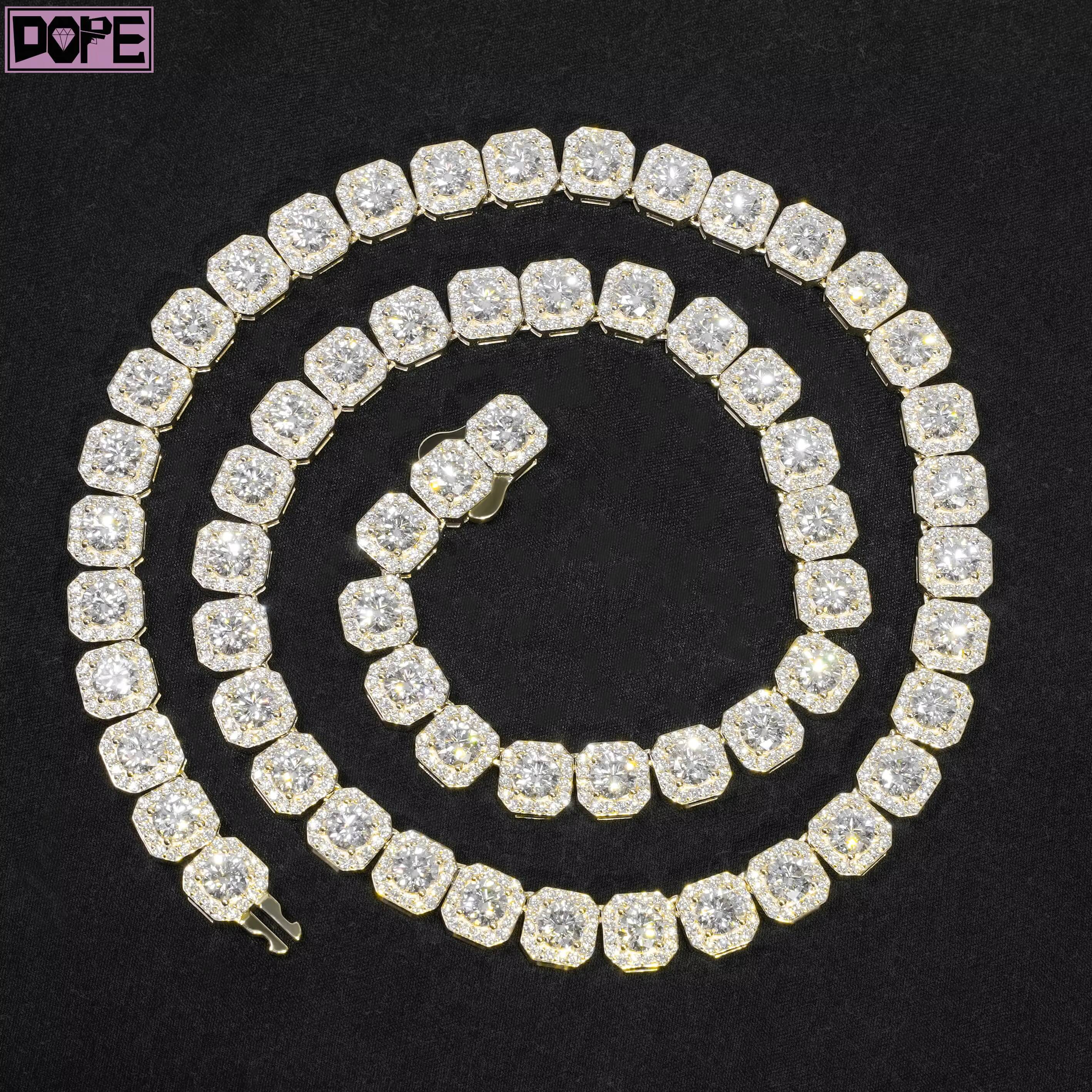 10mm Moissanite Chain 925 Silver 10k Gold Plated Cluster VVS Iced Out Men Women Moissanite Tennis Chain