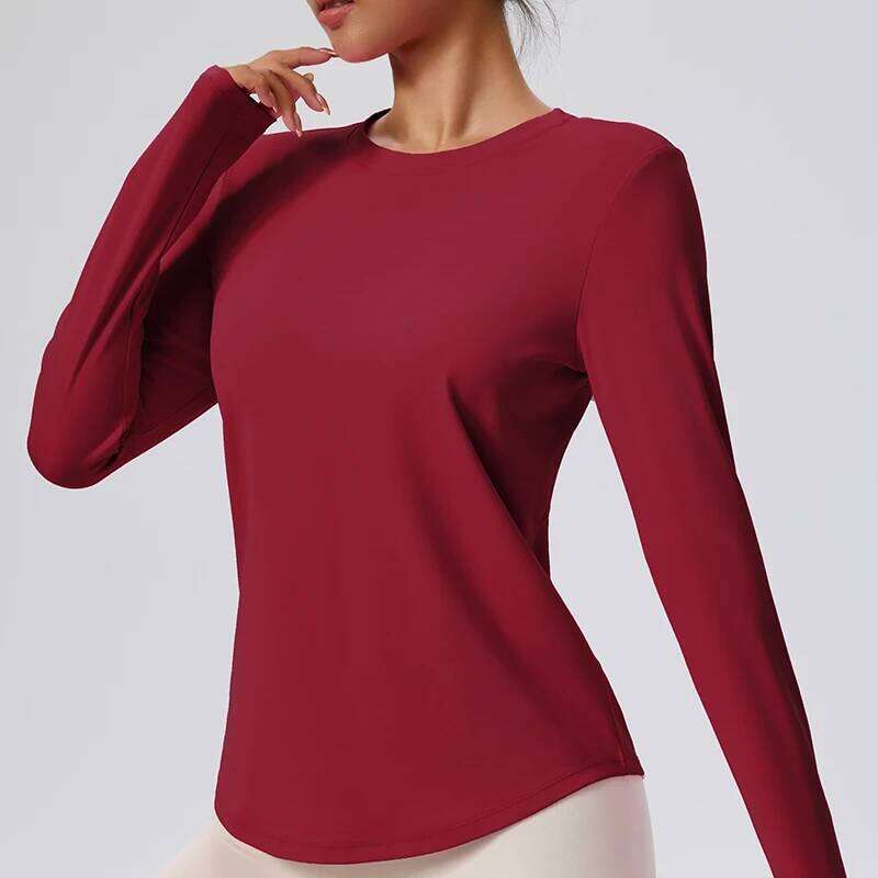Women's Round Neck Fitness Clothes Gym Exercise Pilates Yoga Long Sleeved Tops 25T1226
