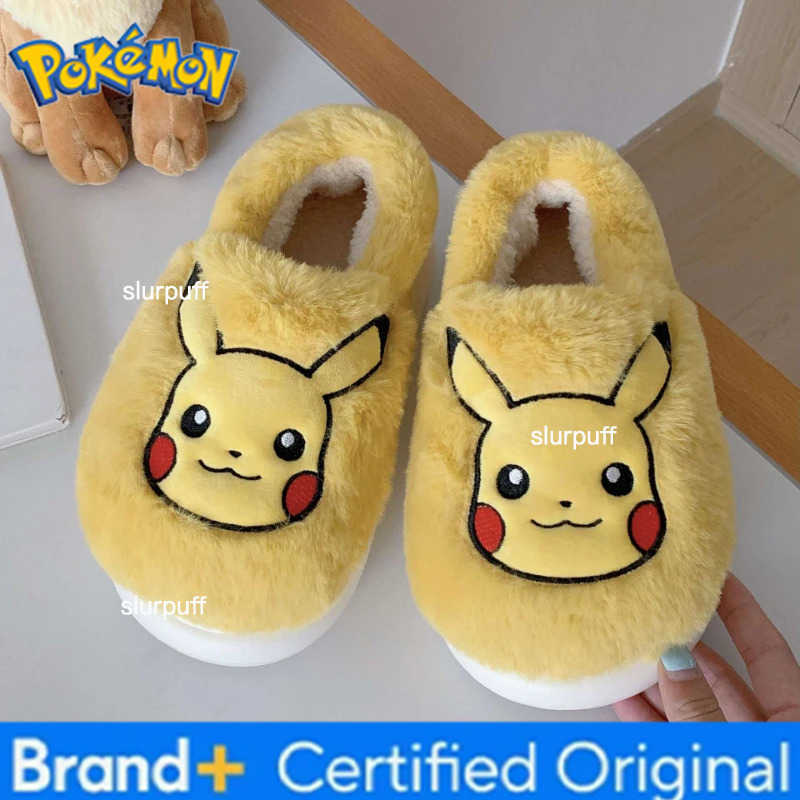Pokemon Pokmon Genuine Bulbasaur Indoor Fall and Winter Plus Velvet Warm Soft-soled Comfortable Cotton Slippers for Men and Women W251226