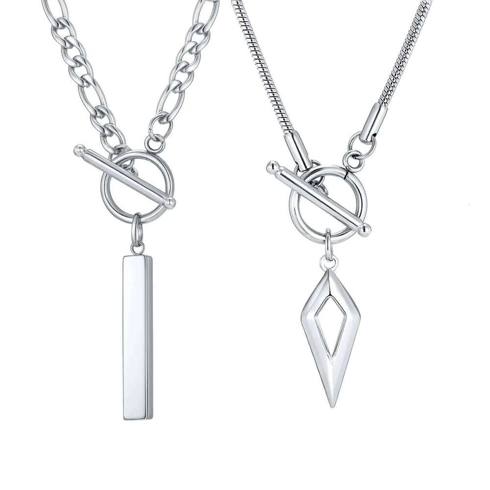 Casual Men's Necklace,Silver Color Stainless Steel Vertical Bar Geometric Collars,Simple Easy Button Collars 25N1226