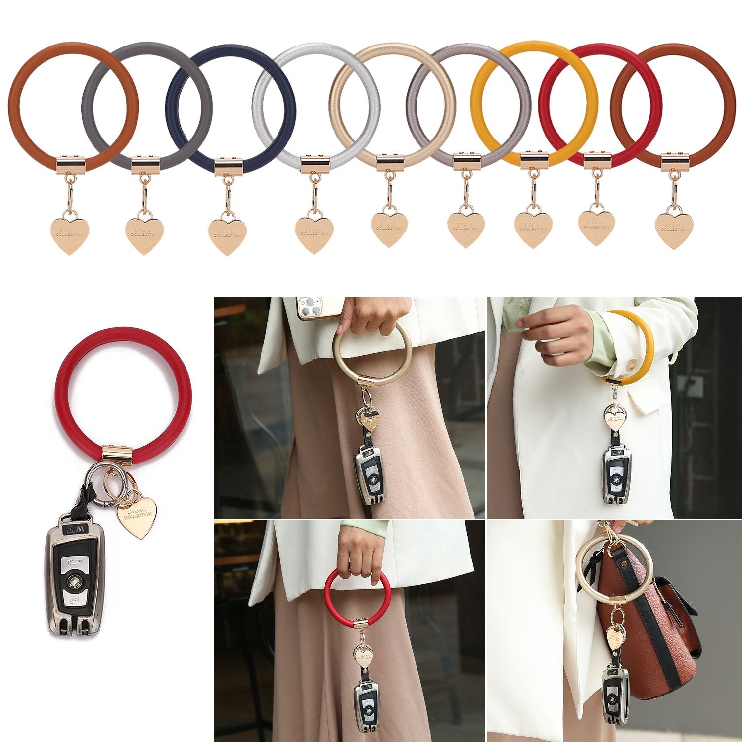 MKF Collection Jasmine Vegan Leather Women Bangle Wristlet Keychain set by Mia K