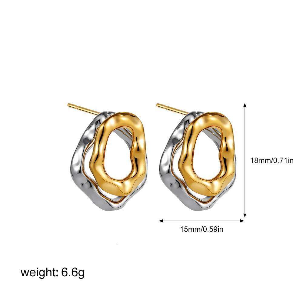 Geometric Stainless Steel Gold Sliver Color Bilayer Stud Earring for Women Irregular Metal Texture Fashion Jewelry Gift 25H1226