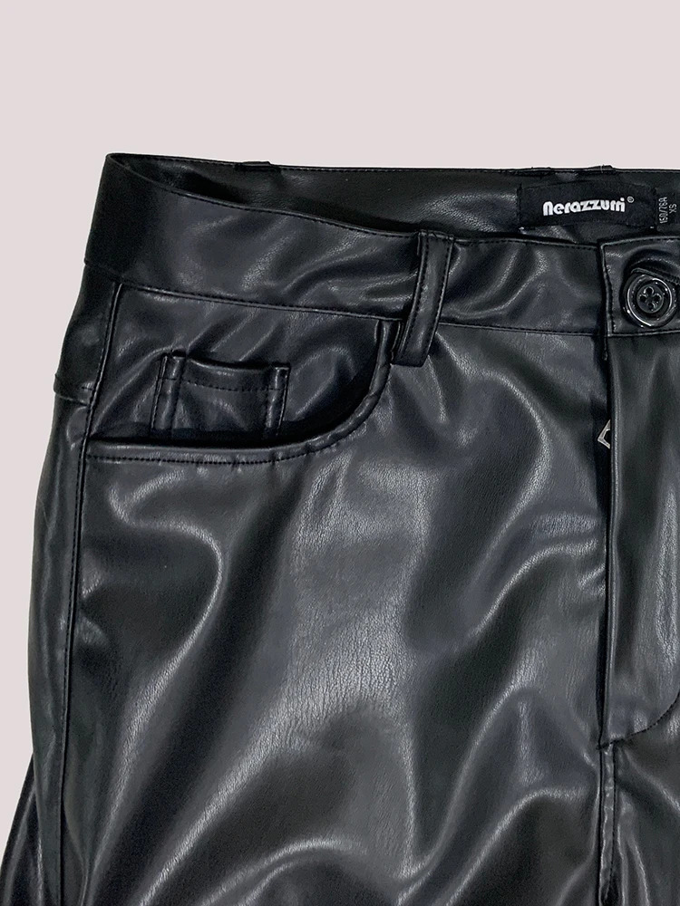 Mauroicardi Spring Long Fitted Ruched Skinny Soft Matte Black Pu Leather Stacked Pants Men y ner Punk Style Clothing 251226