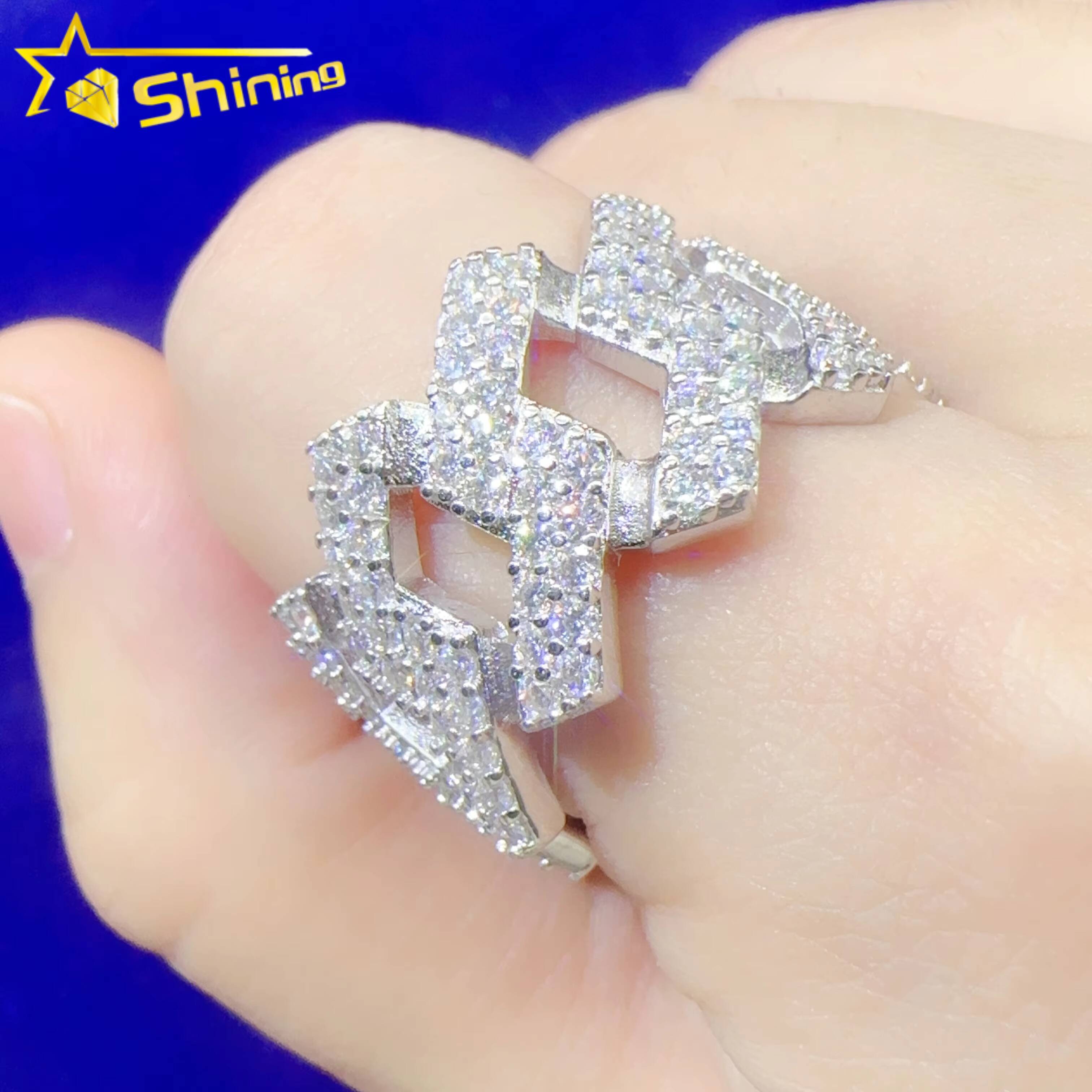 Bulk Stock Iced Out Round Diamond Hip Hop Cuban Rings Solid Silver Men Miami Cuban Band Ring VVS Moissanite Diamond Rapper