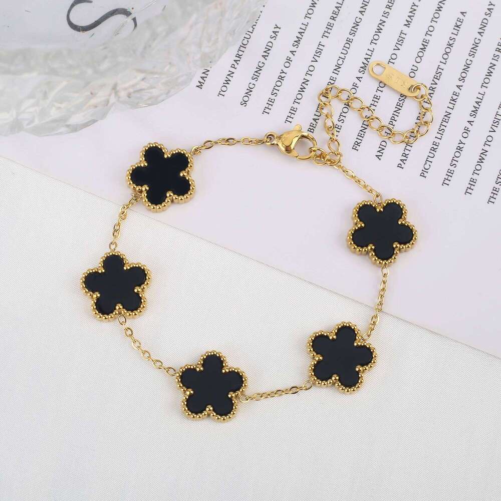 Classic Luxury Stainless Steel Bracelet Ladies Adjustable Five Flower Bracelets for Women New Fashion Party Jewelry Gifts Clover 25T1226