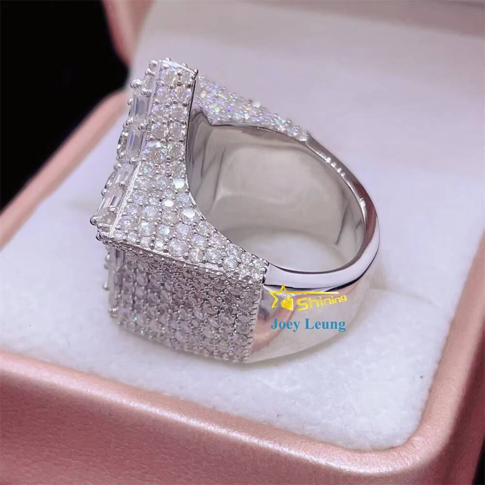 Moissanite Hip Hop Jewelry 925 Silver Gold Plated Custom Hip Hop Moissanite Men Ring Iced Out Ring