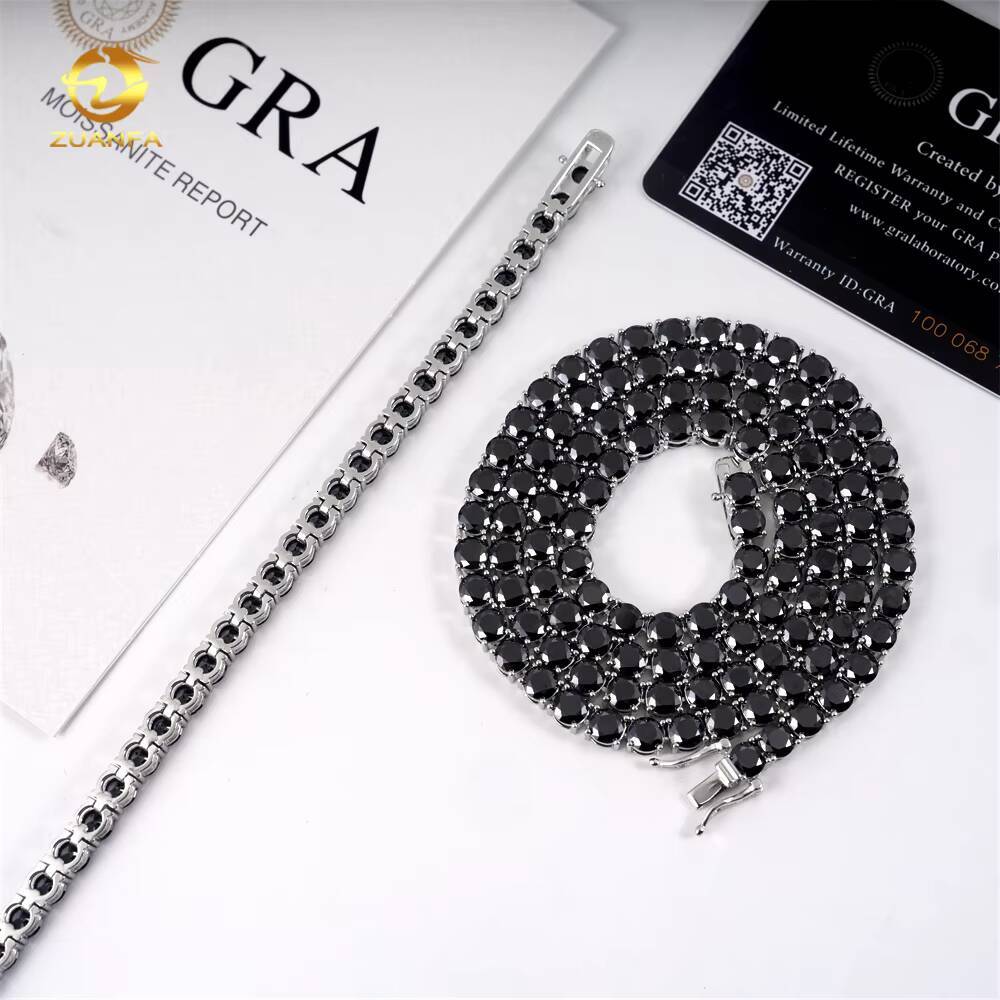 3mm 4mm 5mm Black Moissanite Hip Hop Jewelry 925 Silver Tennis Necklace Iced Out Jewelry Fashion Tennis Chain Bracelet
