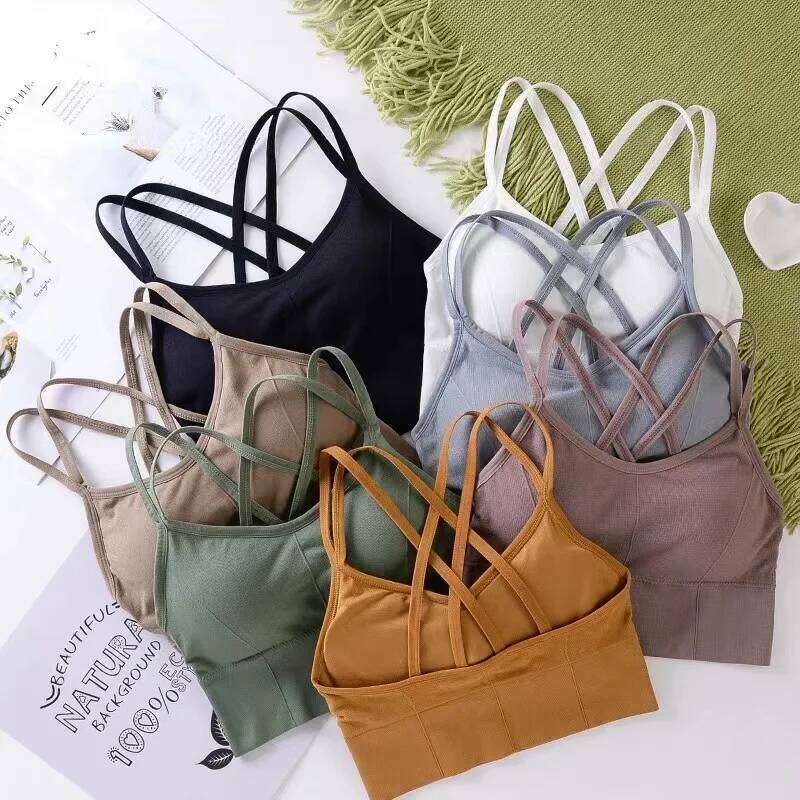 Sexy Women Tops Back Cross Strap Tank Top Push Up Running Sports Breathable Soft Fitness Beauty Solid Color Yoga Bra 25T1226
