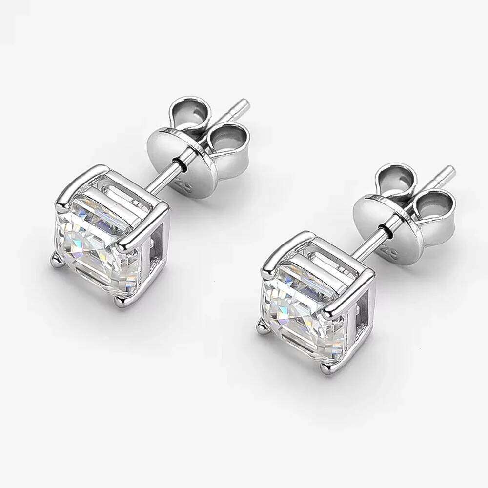 FEOBUR 2CT Asscher Cut Moissanite Stud Earrings for Women Men 925 Sterling Silver Sparkling Lab Diamond Ear Studs Anti-allergy 25H1226