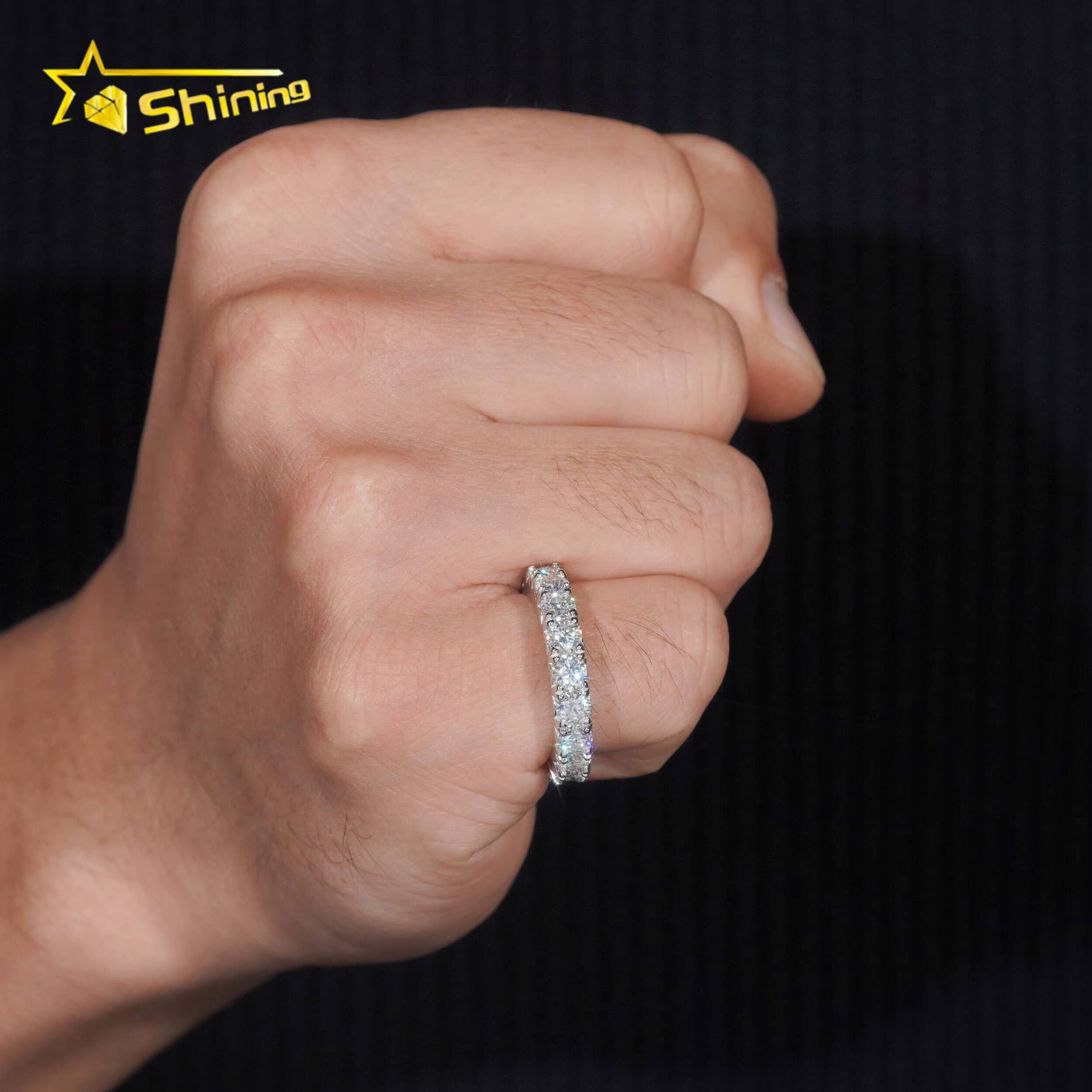 Pass Diamond Tester Silver 925 Vvs Moissanite Lab Diamond Hip Hop Iced Out Jewelry Band Ring