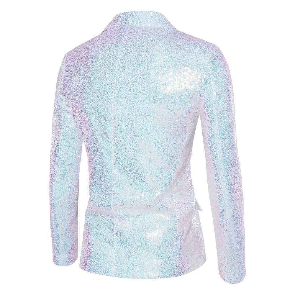 Shiny Sequin Mens Suit Jacket Stage Performance Coat White Silver Blue Red Purple Blazers Vneck Single Button S M L XL XXL 251226