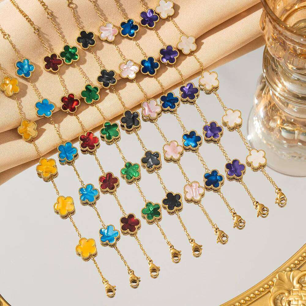 316L Stainless Steel Lucky Five-Petal Flower Bracelet For Woman Stylish Plum Blossom Five-Leaf Clover Party Exquisite Jewelry 25T1226