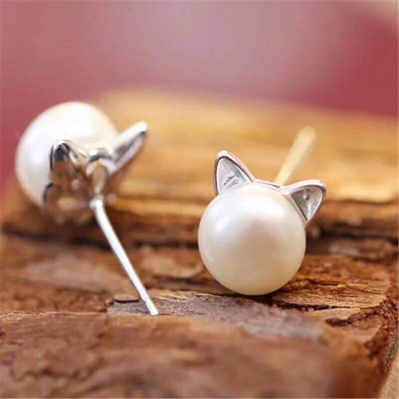 Fashion Earings Jewelry Silver Color Small Pearl Cat Stud Earrings for Women Girls Summer Daisy Flower Earring Pendientes 25H1226