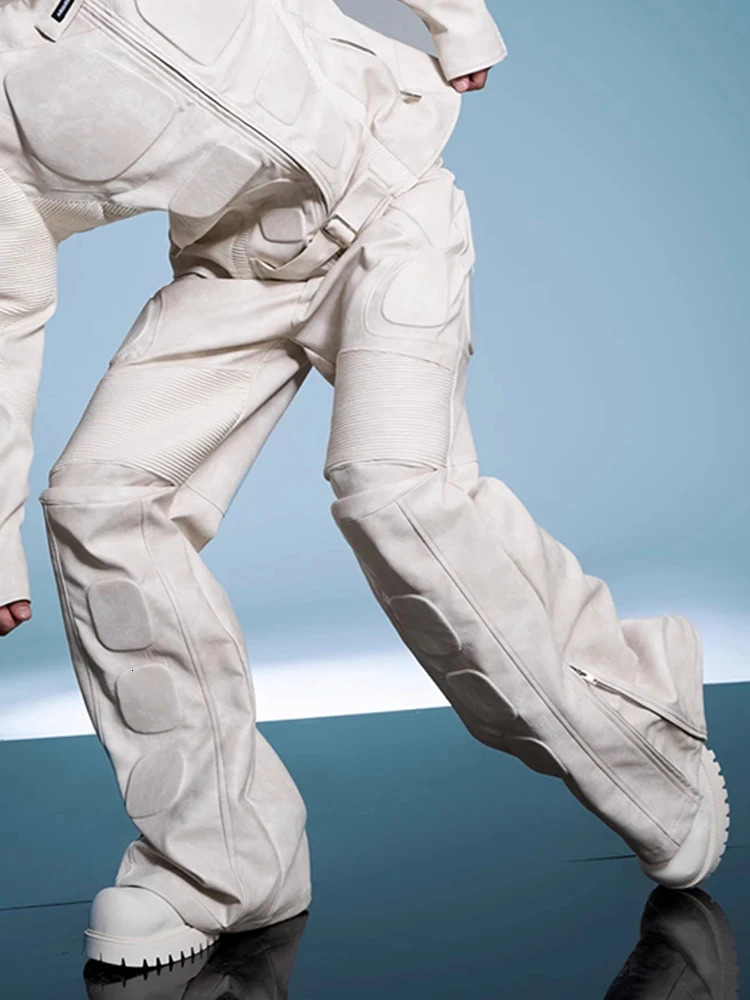 Mauroicardi Spring Autumn Cool Distressed White Long Pu Leather Straight Pants Men y Mens ner Clothes Streetwear 251226