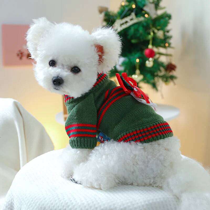 Pet Puppy Dog Cat Clothing Autumn and Winter Pullover Universal for Dogs Happy Christmas Sweater - Green 25T1226