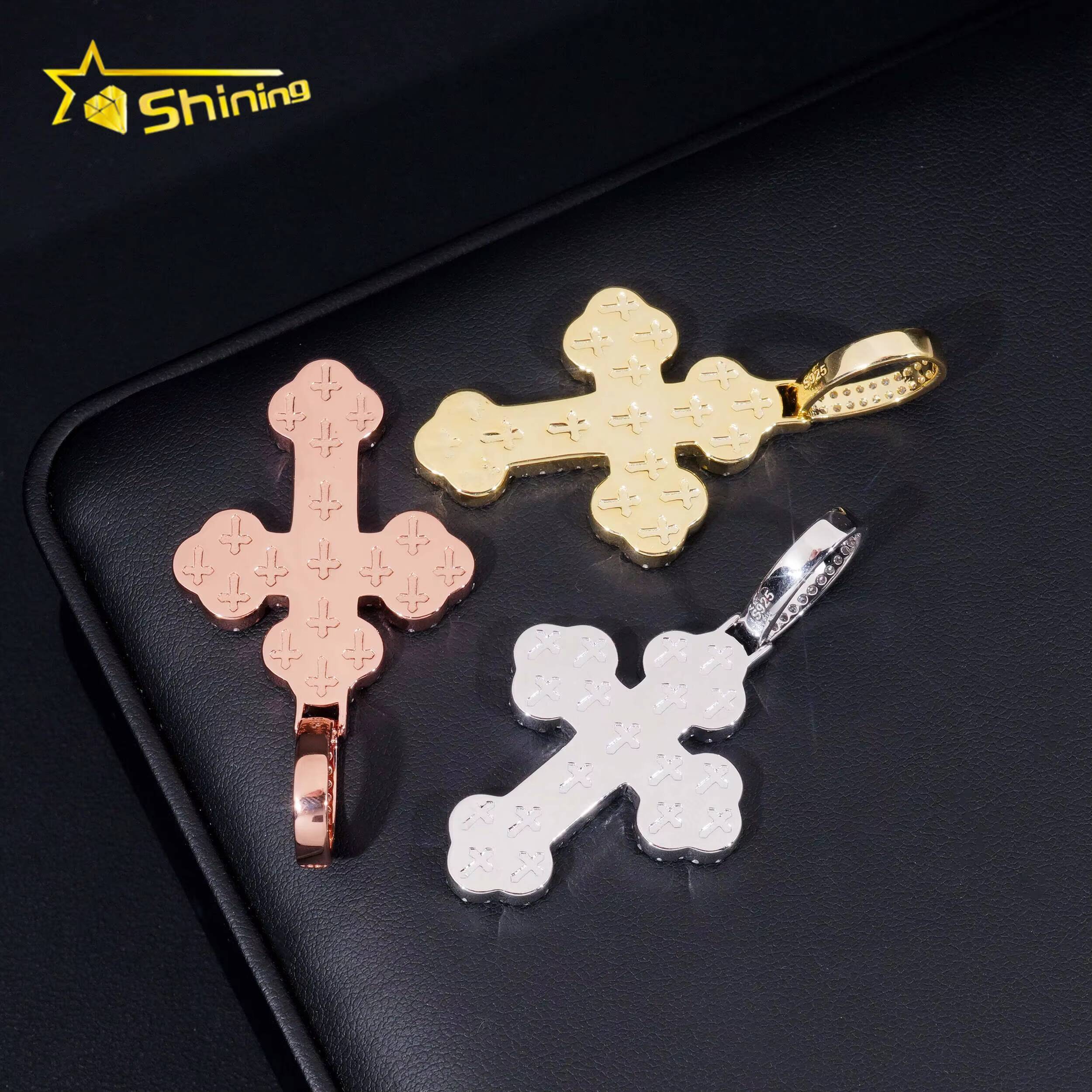 Ready to Ship Iced Out Cross Pendant Solid Silver with Moissanite Diamond Hip Hop Pendant Necklace Jewelry Wholesale