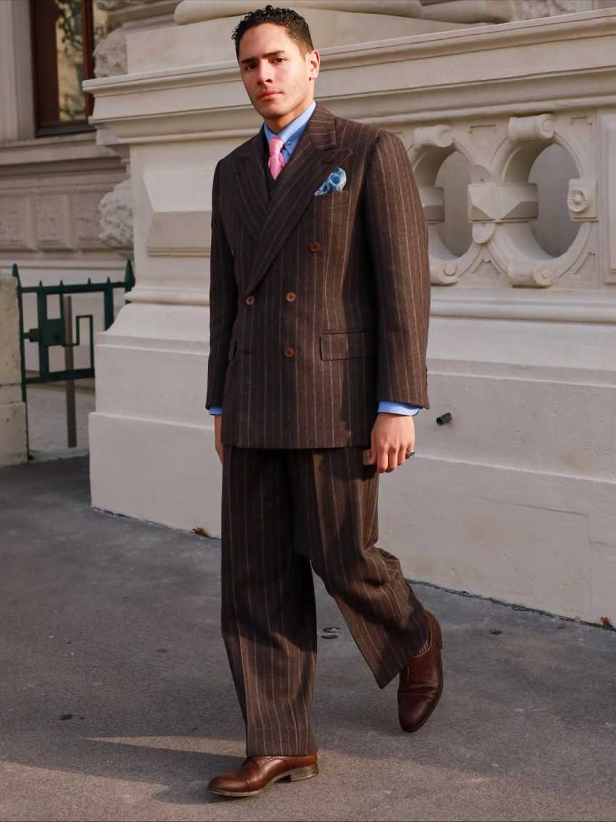 Fashion Wedding Tuxedos Pinstripe Peaked Lapel Double Breasted Men Suit Classic 3 PCS Jacket Vest Pants Evening Groom Coat Customized