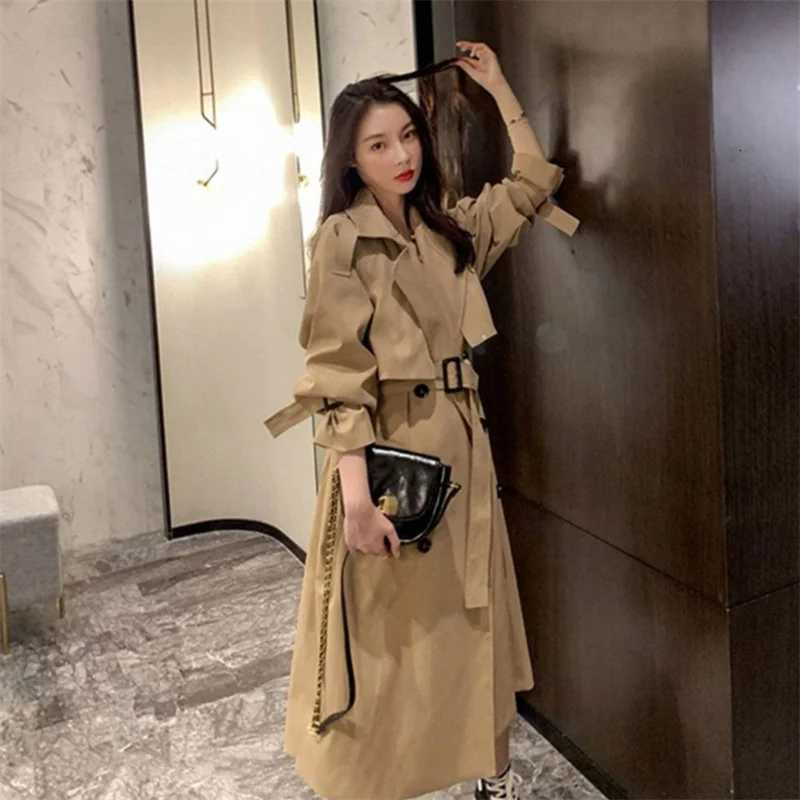 2025 Autumn New Women Windbreaker Casual Temperament with Waistband Coat Long Lapel Long Sleeved Trench Coat Ladies OuterwearT251226