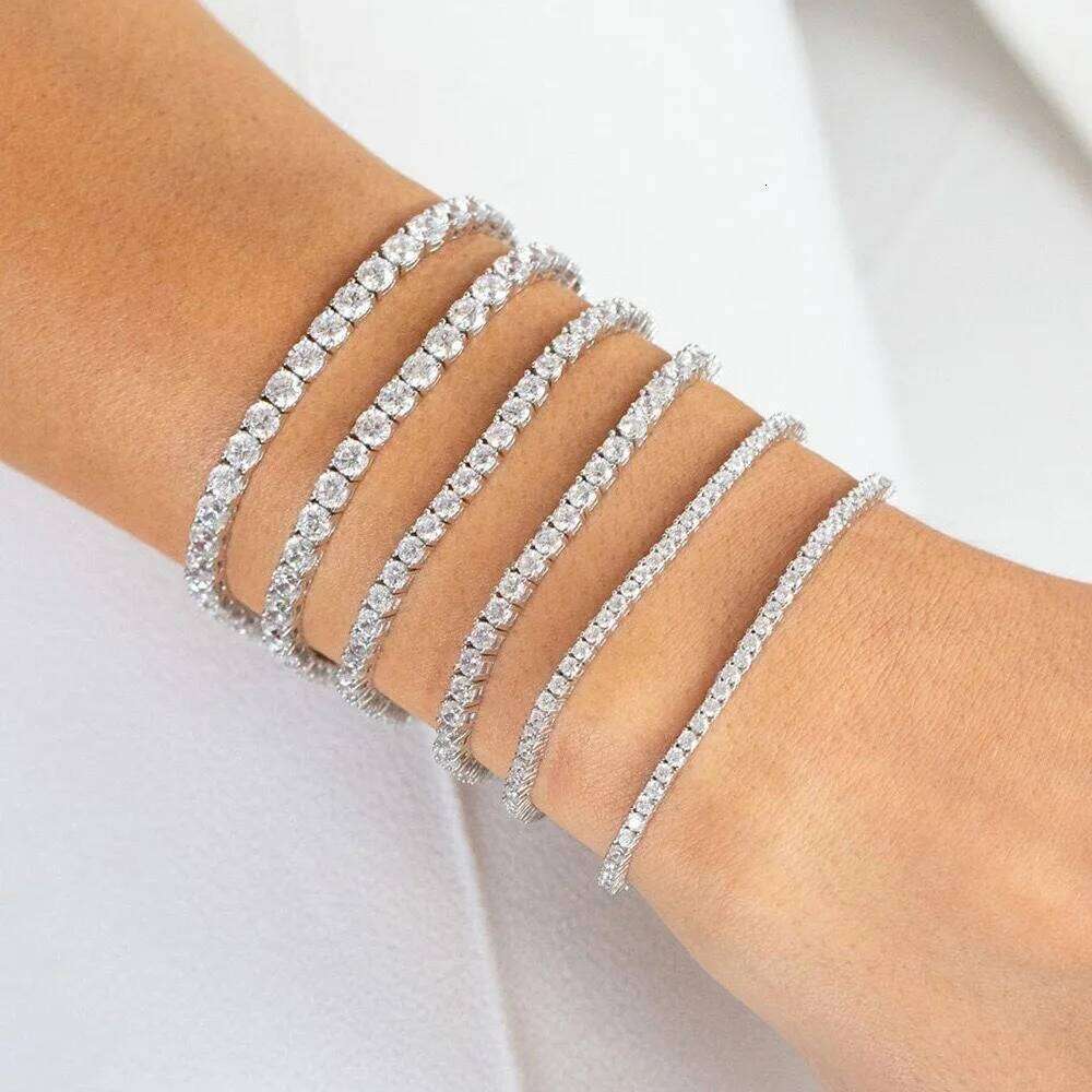 Luxury Simple Stainless Steel Single Row Geometric Square Glisten Full of Zircon Bracelet Women Men Hip Hop Fashion Jewelry Gift 25T1226