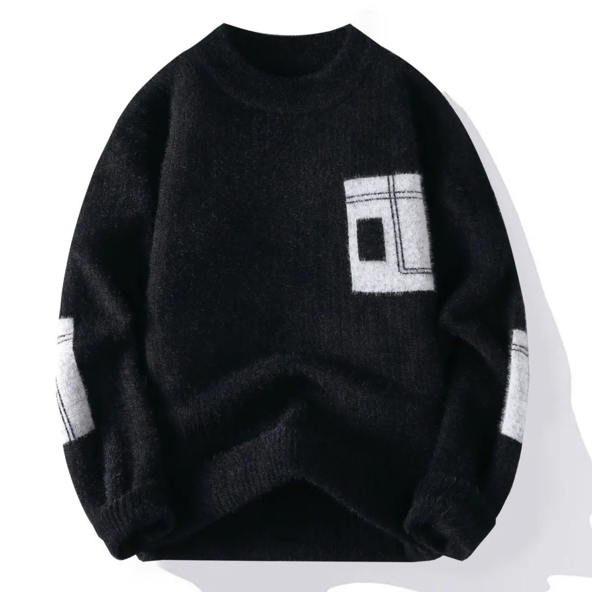 Sweater Men Contrasting Colors Fluffy Knitted Sweaters High Street Warm Pullovers Winter Couples Stylish Comfortable 251226