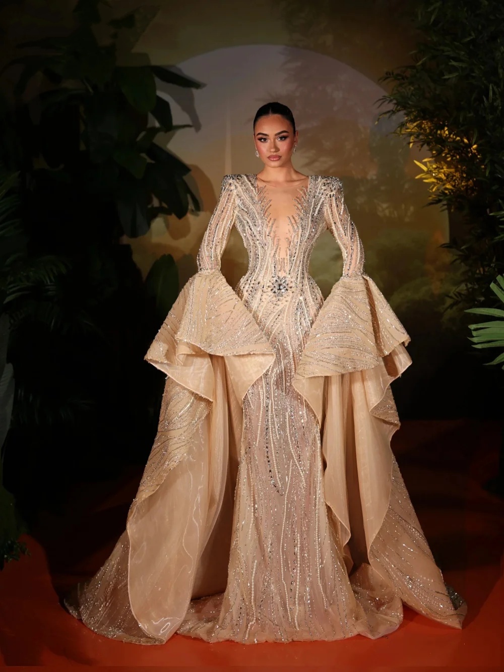 Luxury Wedding Dresses Pearls Crystal Mermaid Bridal Gowns Sequins Beading Flare Sleeve Princess Customized Vestidos De Novia Plus Size