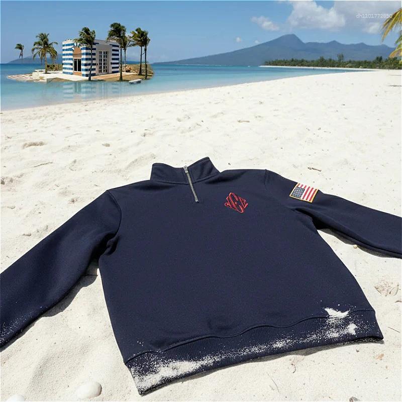 Men's Polos Y2K Retro Sweatshirt Epstein Embroidery Stand Collar Quarterzip Pullover Casual Sports Fashion Streetwear Unisex Oversized Tops