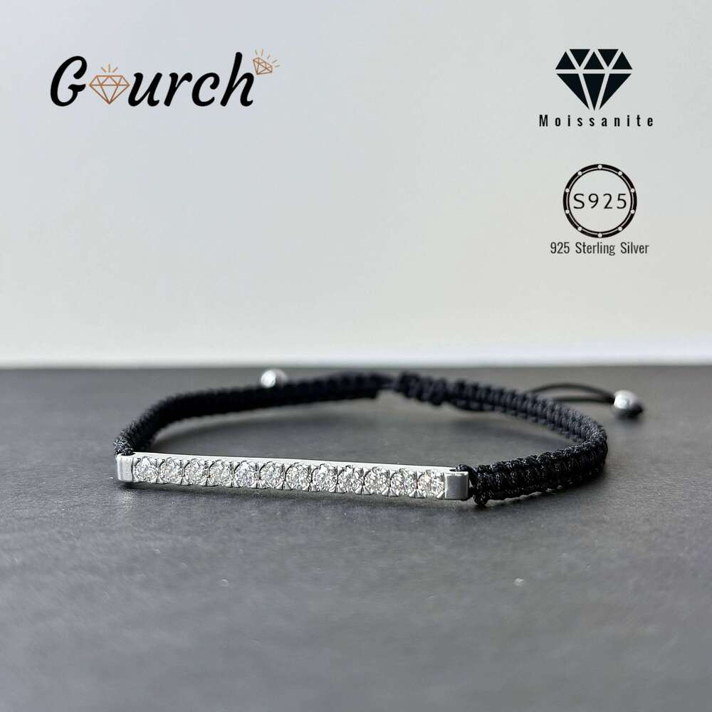 Gourch 2/3mm Adjustable Braided Rope Moissanite Bracelet Lab Grown 925 Sterling Silver Fine Jewelry for Women Men Party Gift 25T1226