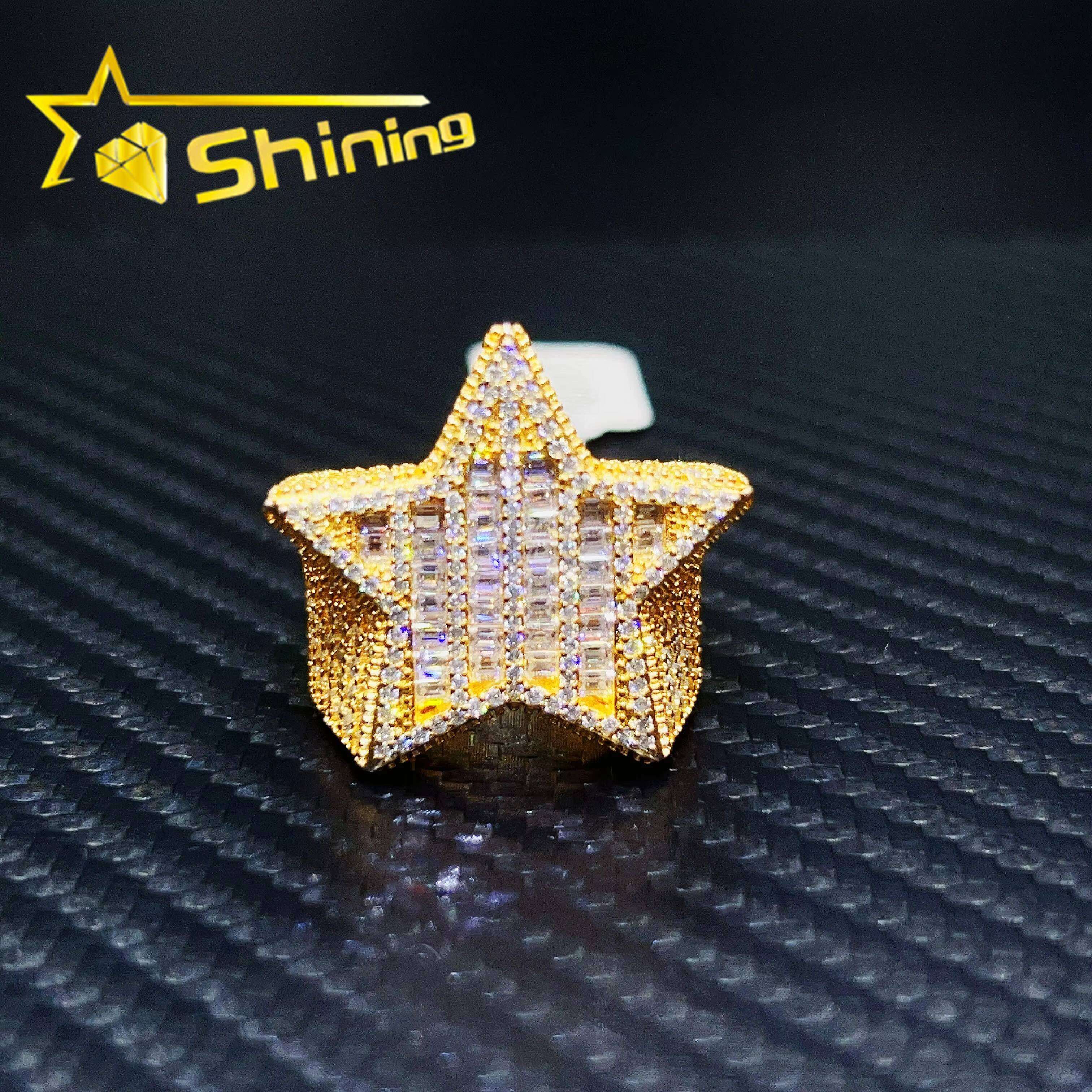Wholesale Price 925 Sterling Silver Star Design Vvs1 Diamond Moissanite Men Hip Hop Iced Out Ring