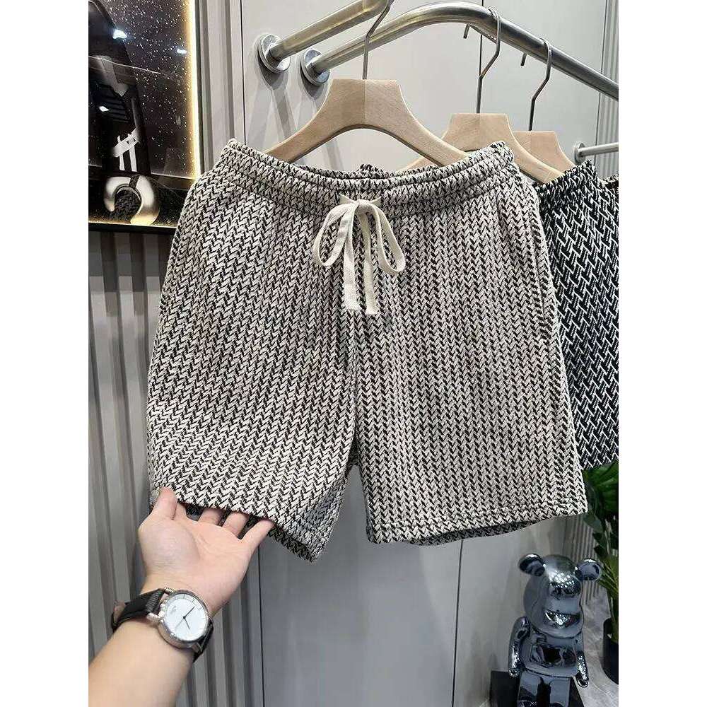 Light Luxury Brand Houndstooth Shorts Men's Loose Five Point Beach Retro Casual Pants Summer Sports