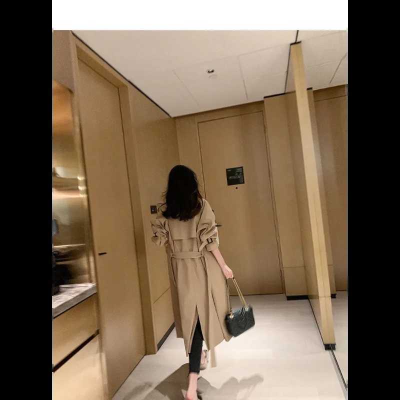 Trench Coat Womens Solid Color Cardigan Mid-length Long Sleeve Lapel TopT251226