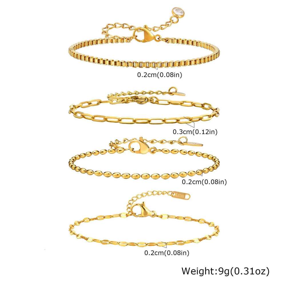 Non Tarnish Stainless Steel Stackable for Women, Thin Herribone Chain Bracelet Waterproof Gold Plated Jewelry 25T1226