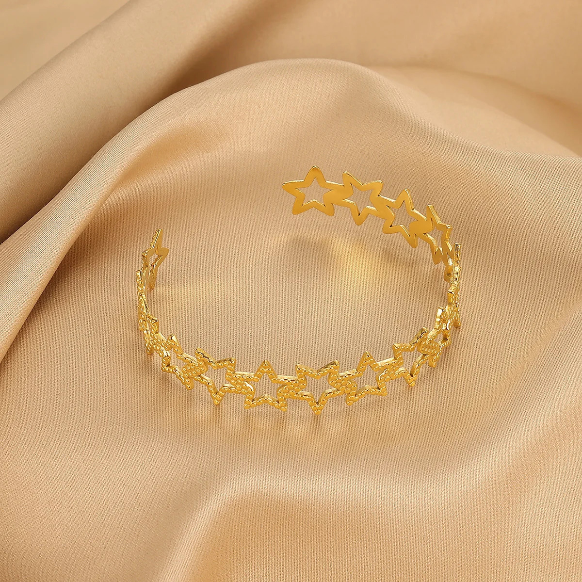 Summer Waterproof Cuff Bangles Bracelet For Women Cute Flower Double Layer Open Stainless Steel Gold Color Star Shell Jewelry 251219