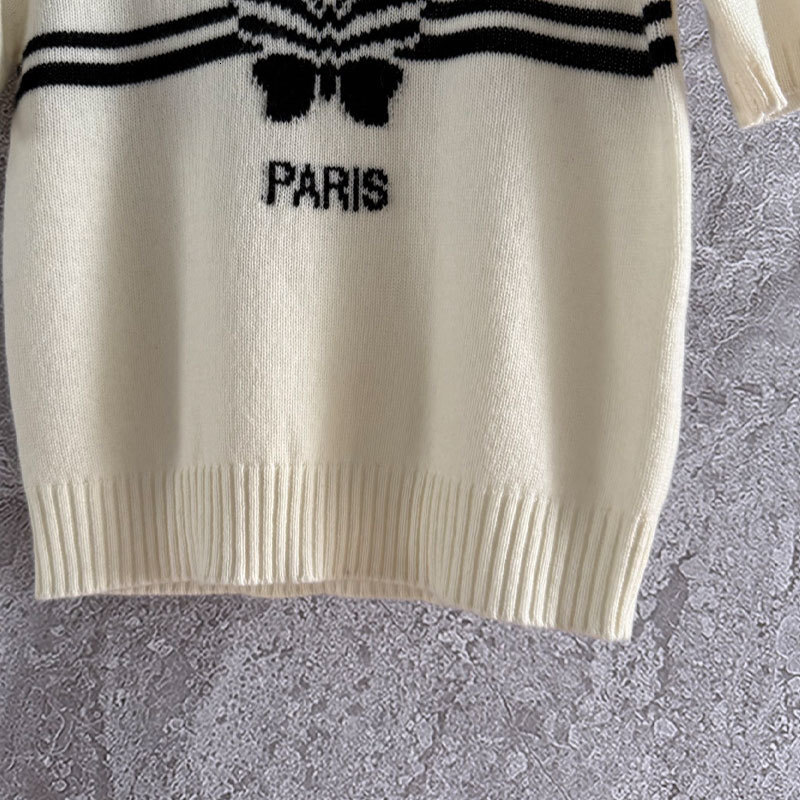 Ladies Cashmere Bow Knit Short Sleeve Top Designer Vintage Luxury Crewneck Letter Embroidery Classic Pullover Party Chic Soft Warm Elegant T-shirt For