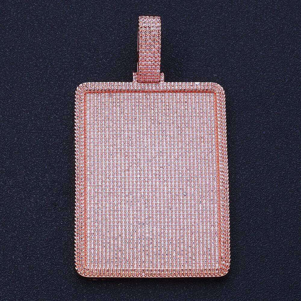 Custom Full Pave Zircon Solid Back Square Rectangle Pendants Necklace for Men HipHop Style Handmade Jewelry