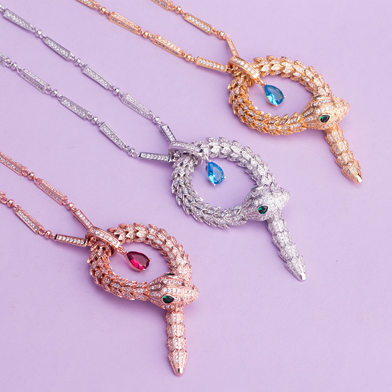 And Animal New Style Women's Personality Fashion Gold-Plated Zircon Snake Necklace Long Snake-Shaped Pendant Jewelry Wholesale