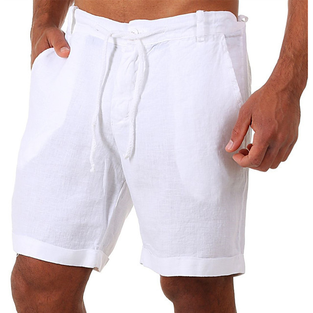 Casual Men Cotton Linen Loose Shorts Summer Male Drawstring Pocket Elastic Waist Wide Leg Half Pants