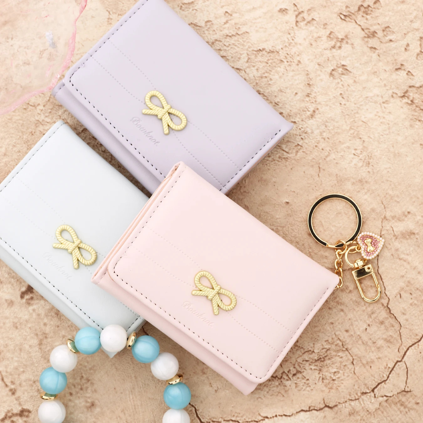 Love pendant bow card bag Leather Card Bag Wristlet Keychain Silicone Beaded Bracelet Leather Tassel Butterfly Wallet Bangle 251225