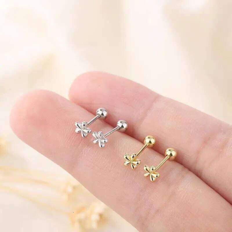 Cute Sweet Little Five Leaves Flower Stud Earrings for Women Luxury Silver Color Stainless Steel Piercing Korea Earring Jewelry 25H1226