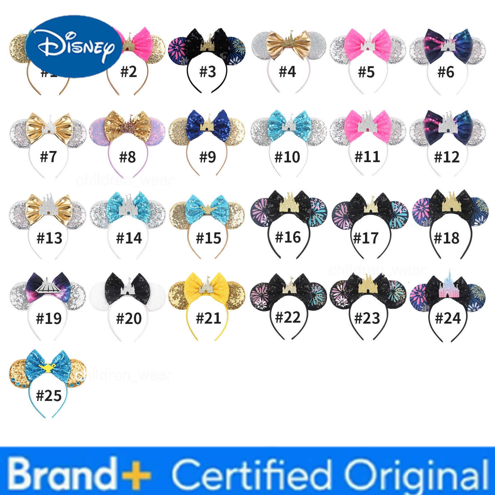 Disney 2025 Castle Fireworks Mouse Ears Headband Sequins Bow Hairband For Girls Children Featival Party DIY Hair Accessories H251226