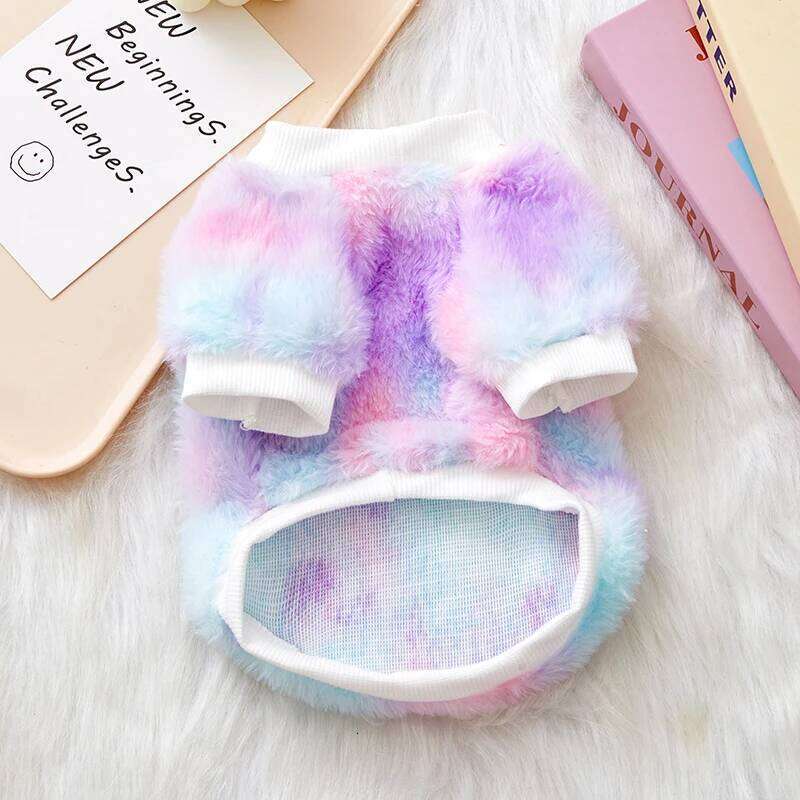 Tie-Dye Pet Sweater Small Dogs Cats, Warm Furry Anti-Shedding Pullover for Schnauzer Teddy Pomeranian Bichon Dog Clothes 25T1226