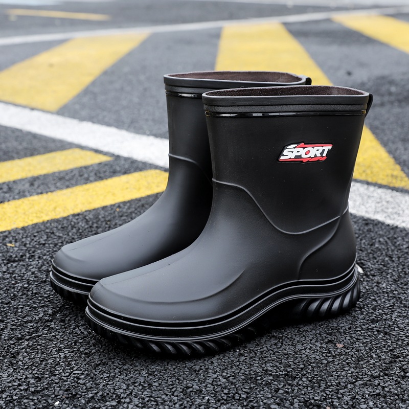 2025 Fashionable rain boots for men fleece-lined high-quality appearance mid-calf outdoor non-slip adult waterproof rubber shoes water shoes