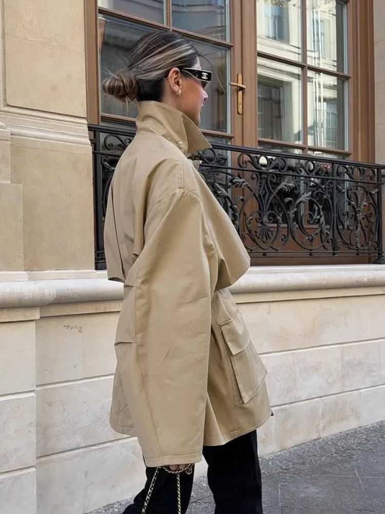 Women Casual Solid Lace Up Overcoats Female Lapel Double-breasted Long Sleeve Windbreaker 2025 New Fashion Autumn StreetwearT251226